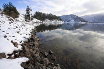 A winter scene at Higgens Point on Lake Coeur d'Alene in northern Idaho