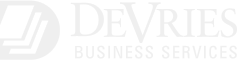 DeVries Business Services logo: Bold, all-caps name with three overlapping sheets in a circle icon to the left.