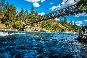 Water flowing under a bridge at Riverside Bowl and Pitcher State Park in Spokane, WA