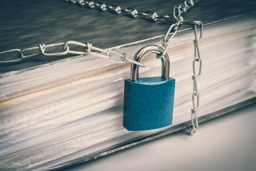 Hanging file folder wrapped with a chain and padlock