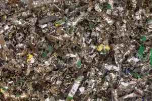 Background of shredded hard drives for data destruction