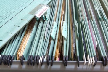 Top view of hanging folders in a filing cabinet