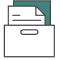 Icon of a filing cabinet drawer partially open with a document sticking out, symbolizing file storage or organization.