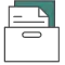 Icon of a filing cabinet drawer partially open with a document sticking out, symbolizing file storage or organization.