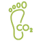 Illustration of a green footprint with CO2 molecule inside.