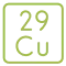 Illustration of a periodic table element tile for Copper (Cu), atomic number 29.