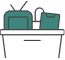 An icon showing a mobile phone and a hard drive on top of a bin, representing home furniture or electronics.