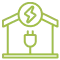 Illustration of a greenhouse with a lightning bolt inside and a plug hanging below.