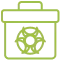 Illustration of a green trash can with a biohazard symbol inside.