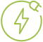 Illustration of a green circle containing a lightning bolt and a plug.