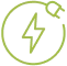 Illustration of a green circle containing a lightning bolt and a plug.
