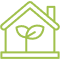 Illustration of a green house outline with a green plant inside.
