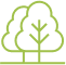 Two stylized light green trees.