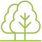 Two stylized light green trees.