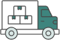 Illustration of a teal delivery truck carrying three boxes.