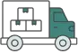 Illustration of a teal delivery truck carrying three boxes.