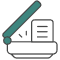 An icon of a scanner with its lid open, scanning a sheet of paper with text lines visible on the paper.
