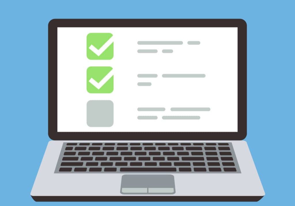 Computer Laptop With Online Quiz Form Checklist On Screen