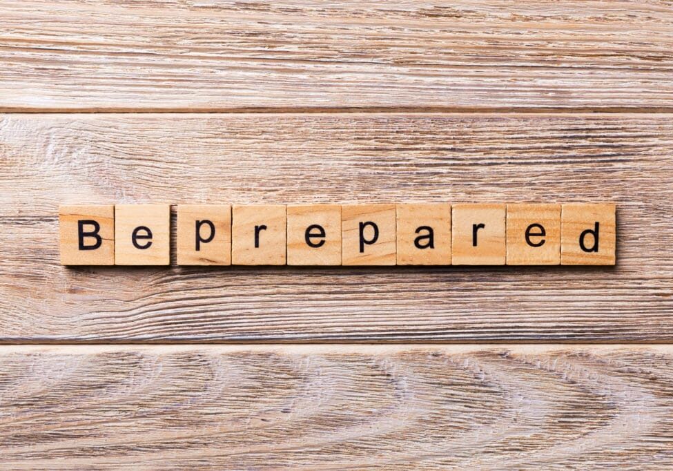 Wooden scrabble tiles that read "Be Prepared"